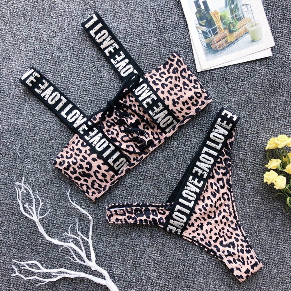 ❤️“LOVE” Lace Tied Bikini Set Leopard